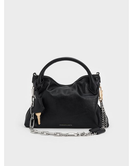 Charles & Keith Black Mini Delfina Chain Tote Bag