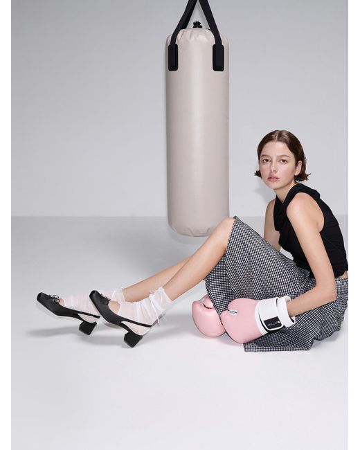 Charles & Keith Multicolor Satin Bow Square-Toe Slingback Pumps