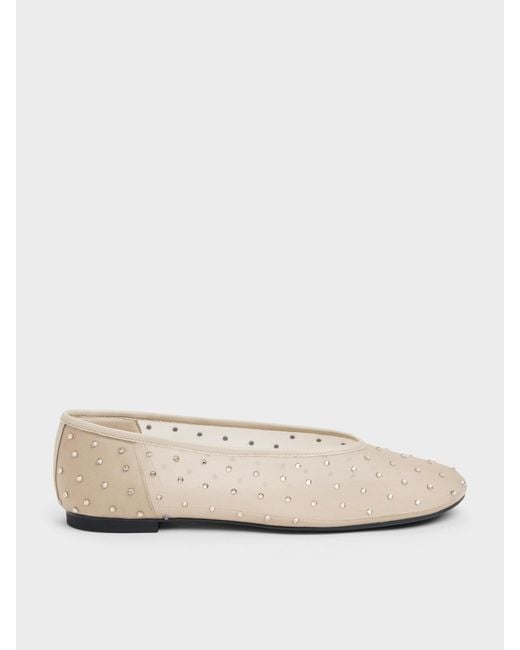 Charles & Keith Natural Mesh Crystal Ballet Flats