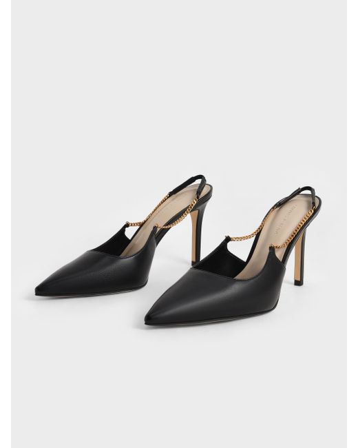 Charles & Keith Chain-link Slingback Stiletto Pumps in Black | Lyst