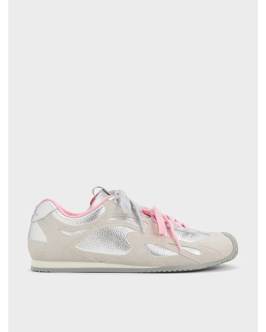 Charles & Keith Metallic Leather & Suede Double-Lace Sneakers