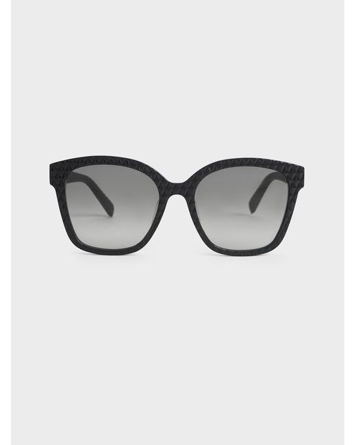Charles & Keith Gray Leather Quilted Sunglasses