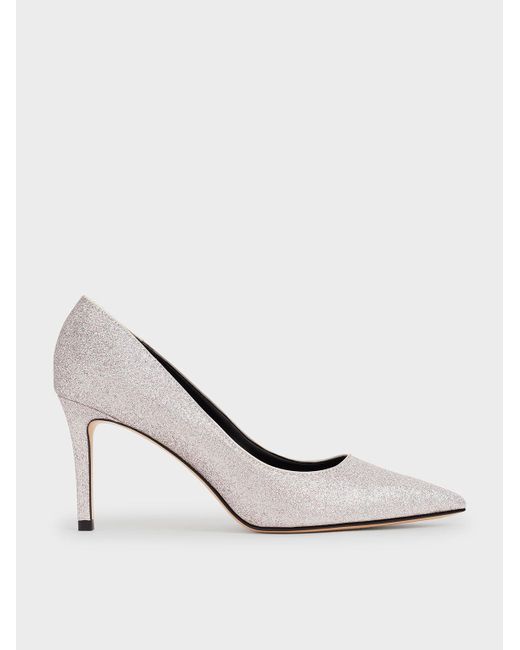 Charles & Keith Glitter Stiletto Pumps in White | Lyst