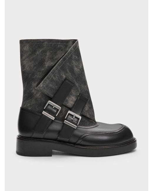 Charles & Keith Black Aether Buckled Calf Boots