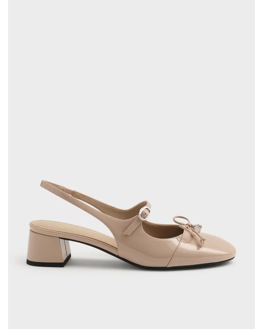 Charles & Keith Natural Patent Bow Slingback Pumps