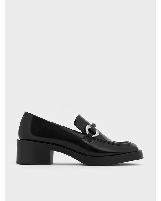 Charles & Keith Black Catelaya Metallic Accent Loafer Pumps