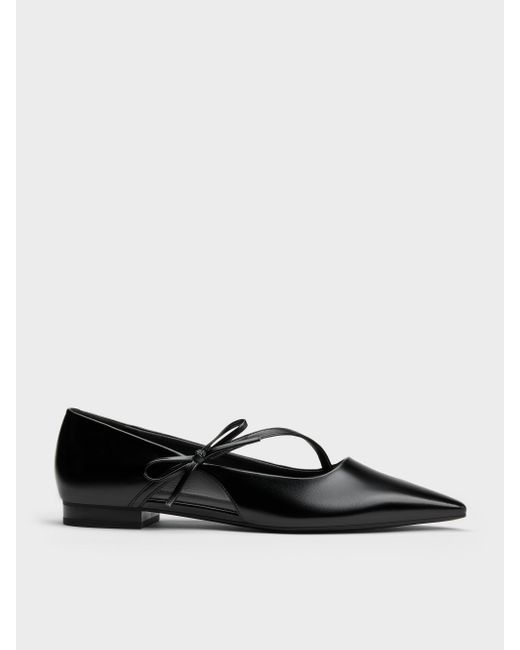 Charles & Keith White Pointed-toe Bow-strap Flats