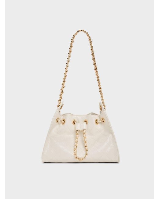 Charles & Keith Natural Duo Quilted Drawstring Bucket Bag