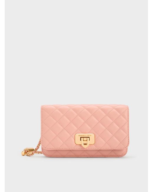 Charles & Keith Pink Cressida Quilted Push-lock Clutch