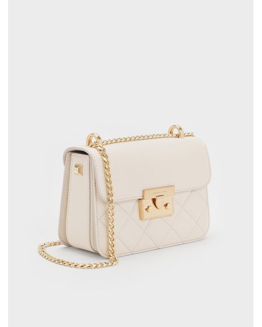 Charles & Keith Natural Alva Quilted Chain-Handle Bag