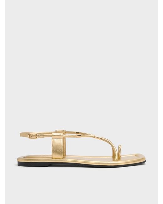 Charles & Keith Natural Metallic-accent Toe-ring Sandals