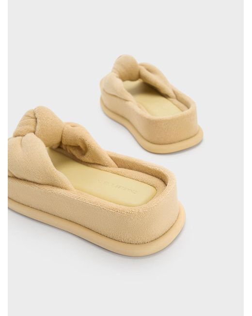 Charles & Keith Natural Loey Textured Knotted Slides