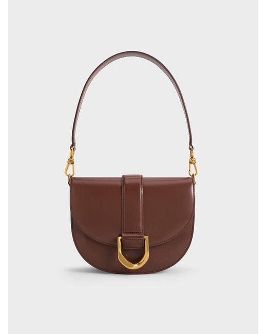 Charles & Keith White Gabine Leather Saddle Bag