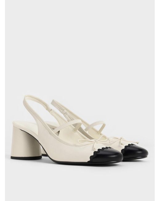 Charles & Keith Natural Two-tone Bow Slingback Pumps