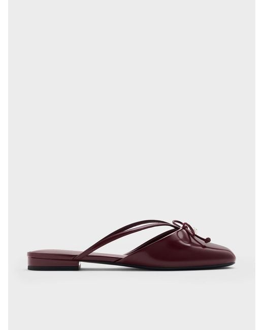 Charles & Keith Brown Pearl-Accent Bow Flat Mules