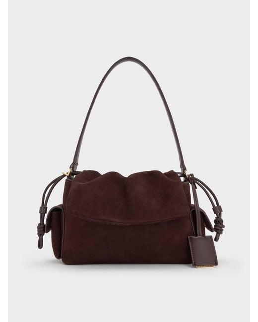 Charles & Keith Brown Khai Ruched Top Handle Bag