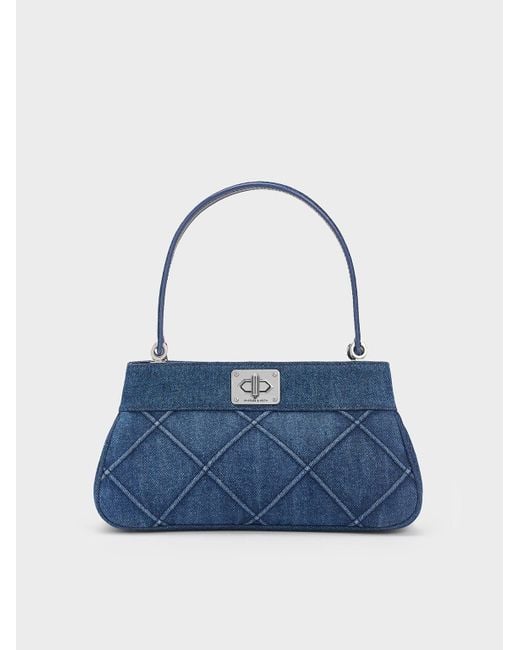 Charles & Keith Blue Eleni Denim Quilted Shoulder Bag