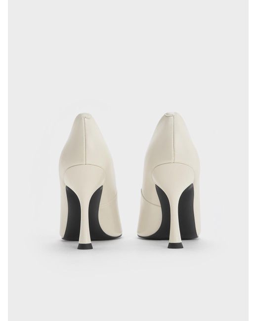 Charles & Keith White Pointed-toe Spool-heel Pumps