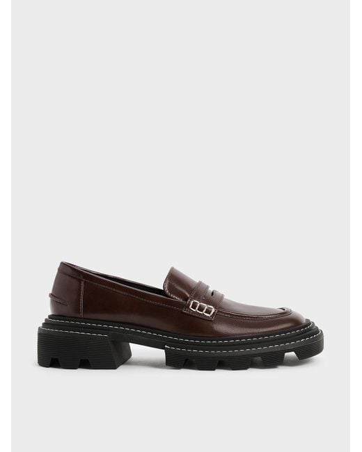 Charles & Keith Brown Perline Chunky Penny Loafers
