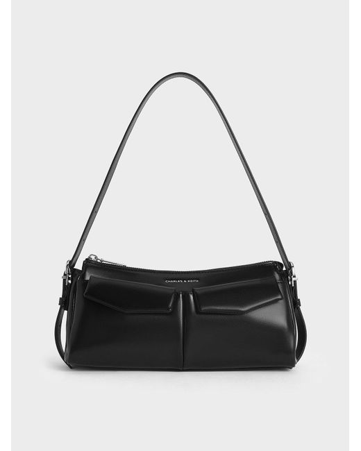 Charles & Keith Black Rachel Elongated Front-Pocket Chain-Handle Bag