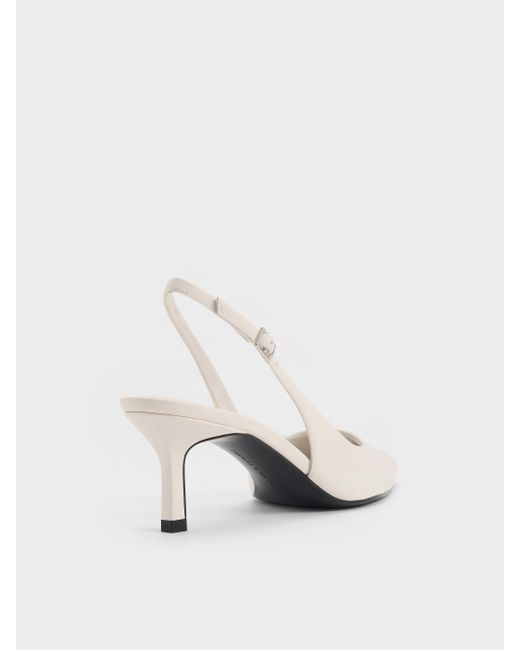 Charles & Keith Natural Perforated Rose Pointed-Toe Kitten-Heel Slingback Pumps