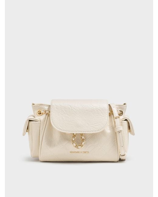 Charles & Keith Natural Duo Quilted Two-Way Front Flap Backpack