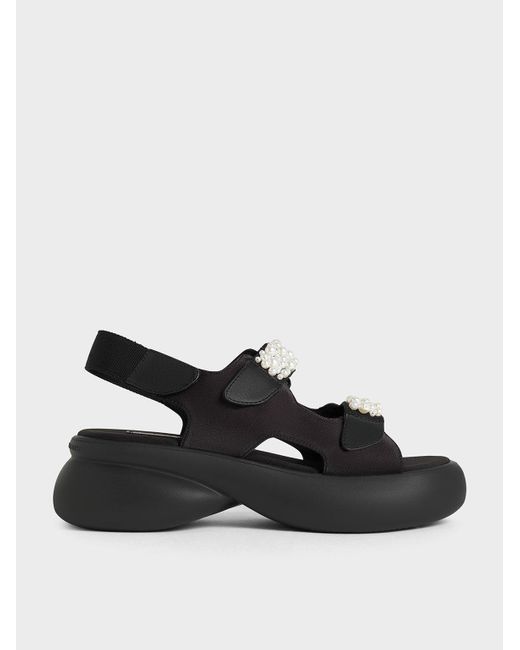 Charles & Keith Black Beaded-strap Sports Sandals