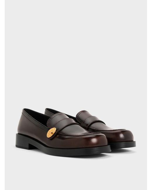 Charles & Keith Brown Metallic-buckle Strap Loafers