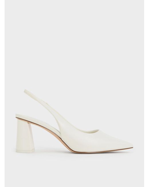 Charles & Keith White Trapeze Heel Slingback Pumps