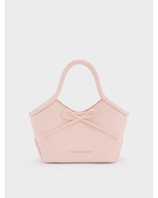 Charles & Keith Pink Hazel Bow Tubular Top Handle Bag