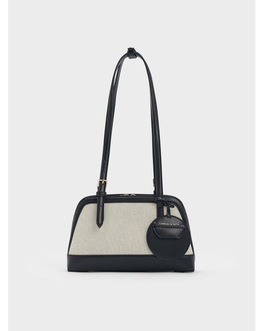Charles & Keith White Enola Canvas Two-Tone Elongated-Handle Bag