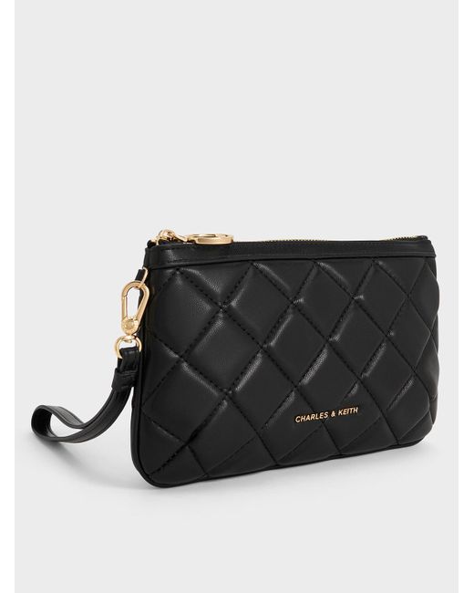Charles & Keith Black Cressida Quilted Wristlet