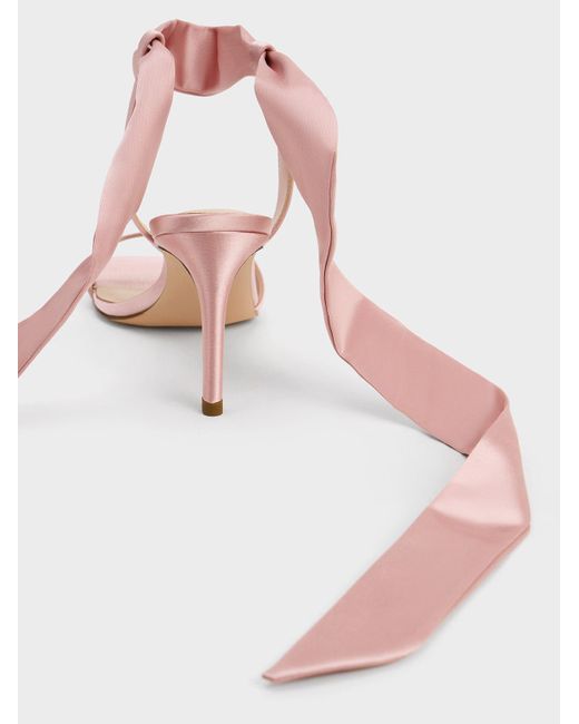 Charles & Keith Pink Eliana Satin Tie-around Heeled Sandals