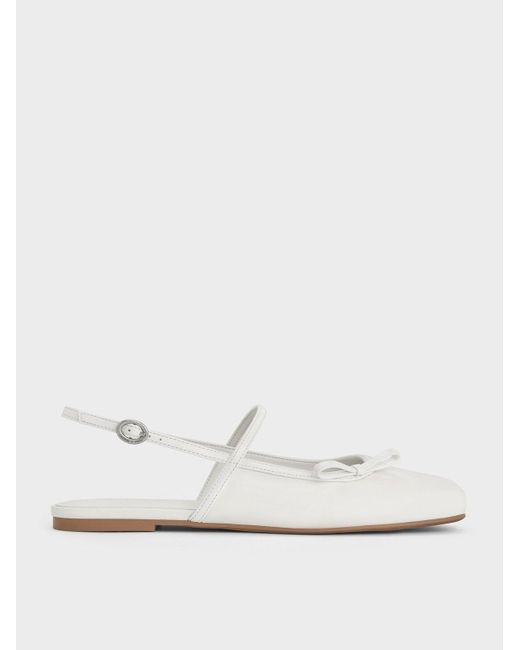 Charles & Keith White Bow Slingback Mary Jane Flats