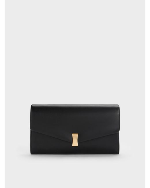 Charles & Keith Black Lilibet Chain-Strap Long Wallet