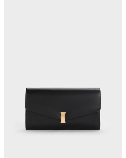 Charles & Keith Black Lilibet Chain-Strap Long Wallet