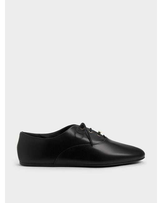 Charles & Keith Black Pippa Leather Derby Flats