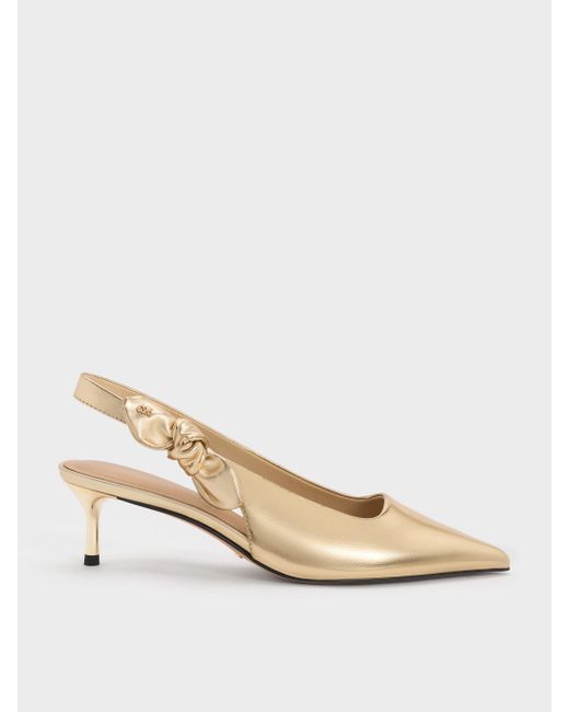 Charles & Keith Natural Jayce Leather Slingback Kitten Heels