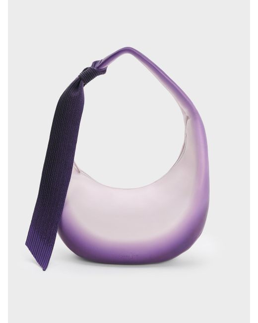 Charles & Keith Purple Toni Gradient Knotted Crescent Hobo Bag