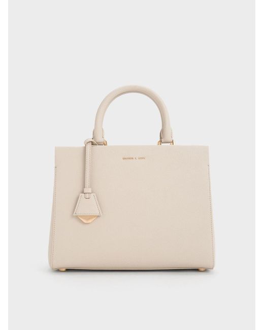 Charles & Keith Natural Mirabelle Structured Top Handle Bag