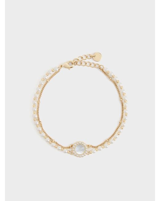 Charles & Keith White Pearl & Gemstone Double-Chain Bracelet