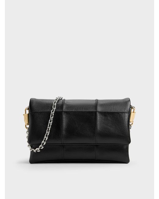 Charles & Keith Black Delfina Quilted Wallet On Chain
