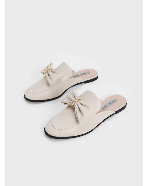 Charles & Keith White Chain-link Bow Loafer Mules