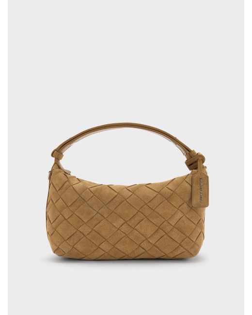 Charles & Keith Brown Ivette Recycled Suede Woven Shoulder Bag