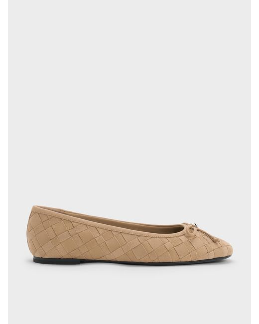 Charles & Keith White Ivette Faux Suede Woven Bow Ballet Flats