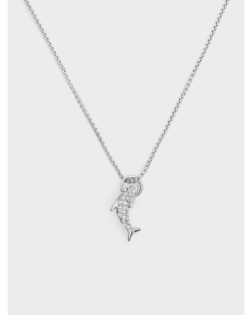 Charles & Keith White Delfina Crystal-Dolphin Pendant Necklace