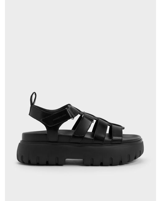 Charles & Keith Black Platform Caged Sandals