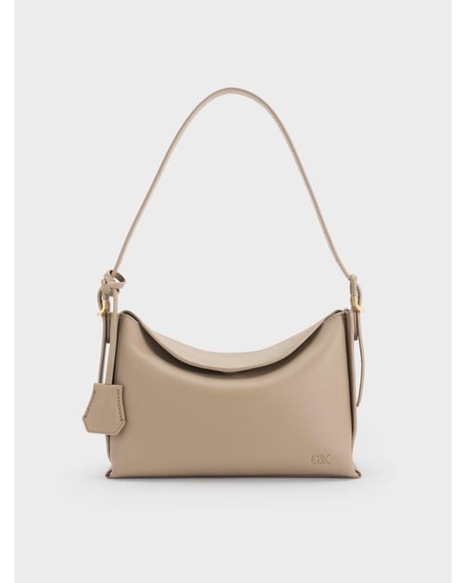 Charles & Keith Natural Leather Top-Flap Hobo Bag