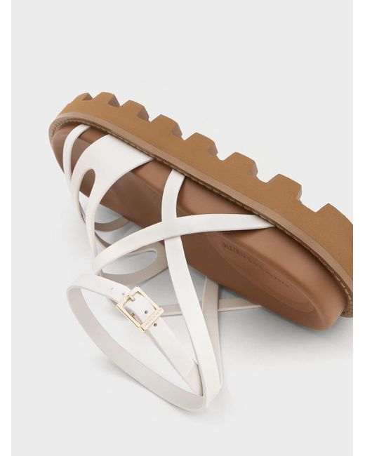 Charles & Keith White Crossover Ankle-strap Sandals