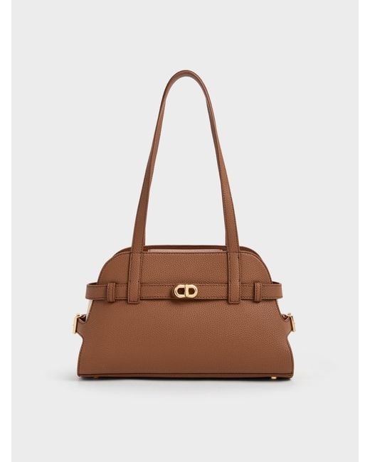 Charles & Keith Brown Aubrielle Belted Shoulder Bag